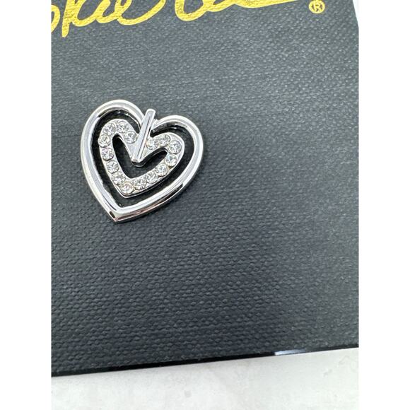 Cookie Lee Pin Double Heart Silver Crystal 3/4" Genuine Crystal Brand New - Picture 2 of 4
